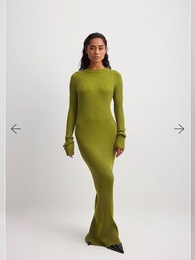 NA-KD Knitted ribbed maxi dress green